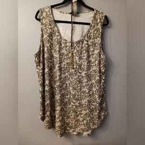 Final $4  SJS "Scoop Neck Tank Top With Necklace" Sz.3X Black /Ivory.